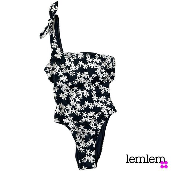 LEMLEM **NWT** Sea Floral Black + White Cutout One-Shoulder One-Piece Swimsuit - Picture 7 of 12